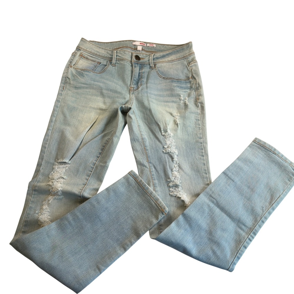 Bongo Y2K Low Rise Jeans Light Wash Distressed Ripped Stretch Denim Juniors Sz 5